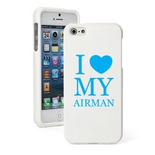 Apple iPhone 5 5S White Rubber Hard Case Snap on 2 piece Light Blue I Love My Airman Air Force: Cell Phones & Accessories