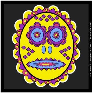 TRIBAL DAY OF THE DEAD   YELLOW/BLACK   STICK ON CAR DECAL SIZE 3 1/2" x 3 1/2"   VINYL DECAL WINDOW STICKER   NOTEBOOK, LAPTOP, WALL, WINDOWS, ETC. COOL BUMPERSTICKER   Automotive Decals