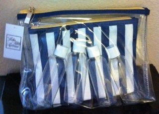  ~ set of 2 Navy Stripe makeup Clear Cosmetics bag & 4 bottles  Cosmetic Tote Bags  Beauty