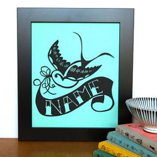 personalised swallow tattoo name papercut by cecilymae handmade