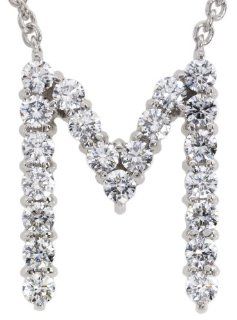 18k White Gold Round Diamond Initial Pendant Necklace Letter M ( 0.71 cttw, E F color, VS1 VS2 clarity), 16": Jewelry