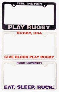 GIVE BLOOD PLAY RUGBY SLOGAN LICENSE PLATE FRAME: Sports & Outdoors