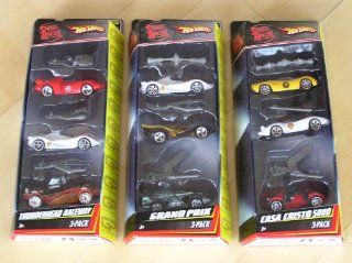 Speed Racer   9 Hotwheel Cars Total. You get 3 sets of 3   Target Exclusive 3 Pack with Accesories. The 3 packs are as follows: Grand Prix, Thunderhead Raceway, Casa Cristo 5000. Cars Include Mach 5, Mach 6, Mach 4, Snake Oiler, GRX, Gray Ghost, Racer X, T