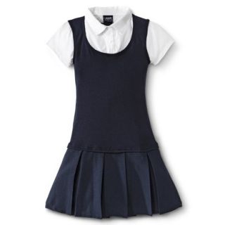 French Toast Girls School Uniform Short Sleeve 2 Fer Pleated Dress   Navy 5