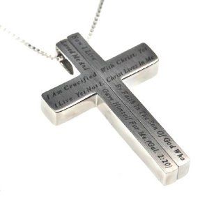 Christian Womens Stainless Steel Abstinence "I Am Crucified with Christ. Yet I Live. Yet Not I. Christ Lives in Me. Now I Live By Faith in the Son of God Who Loved Me and Gave His Life for Me. Galatians 2:20" 2 Piece Iron Cross Chastity Necklace 