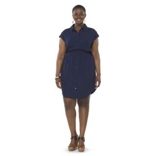 Pure Energy Womens Plus Size Utility Shirt Dress   Navy 1X
