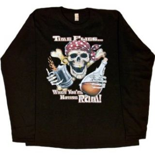 WOMENS LONG SLEEVE T SHIRT  BLACK   SMALL   Time Flies When You're Having Rum   Funny Pirate Skull Party Drinking Clothing