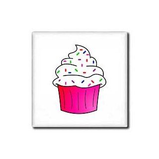 ct_43137_7 Janna Salak Designs Sweet Treats   Yummy Pink Cupcake Cartoon White Frosting with Sprinkles   Tiles   8 Inch Glass Tile   Decorative Tiles