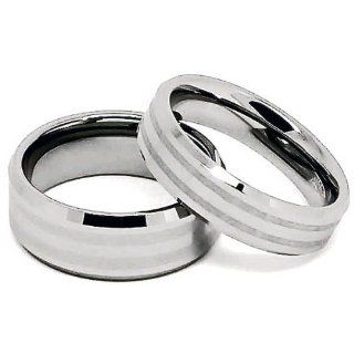 Matching 6mm & 9mm Double Satin Lines His & Hers Wedding Band Set (US Half Sizes 6mm:4 16 / 9mm:6 17 Half Sizes Available): Wedding Ring Sets: Jewelry