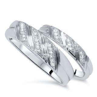 1/4CT His & Hers Diamond Ring Set Matching Pave Wedding Band 10 Karat White Gold Jewelry Products Jewelry