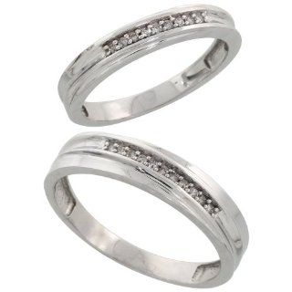 Sterling Silver Diamond 2 Piece Wedding Ring Set His 5mm & Hers 3.5mm Rhodium finish, Men's Size 8 to 14: Jewelry