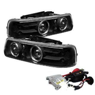 High Performance Xenon HID Chevy Silverado 1500/2500 / Chevy Silverado 3500 / Chevy Suburban 1500/2500 / Chevy Tahoe Halo LED ( Replaceable LEDs ) Projector Headlights with Premium Ballast   Black with 4300K OEM White HID Automotive
