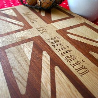 personalised wooden union jack chopping board by wood paper scissors