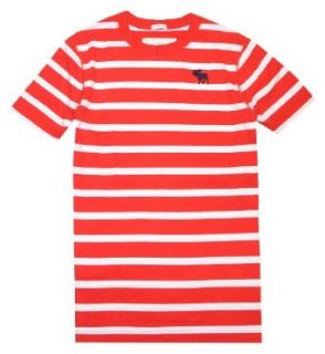 Abercrombie & Fitch Men Muscle Fit Moose Logo Striped T shirt (L, Strong red/white) at  Mens Clothing store