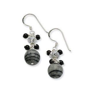 Sterling Silver Crystal/Onyx & Zebra Jasper Dangle Earrings: Jewelry