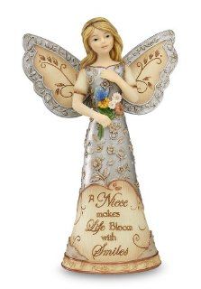 Elements Niece Angel Figurine by Pavilion, 5 1/2 Inch, Holding Bouquet with Butterfly, Inscription a Niece Makes Life Bloom with Smiles   Collectible Figurines