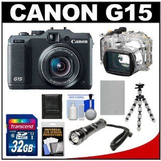 Canon PowerShot G15 Digital Camera (Black) with WP DC48 Waterproof Case + 32GB Card + Battery + Torch + Flex Tripod + Accessory Kit : Point And Shoot Digital Camera Bundles : Camera & Photo