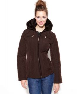 Jones New York Petite Faux Leather Trim Packable Quilted Coat   Coats   Women