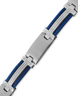 Mens Stainless Steel and Blue Ion Plated Stainless Steel Bracelet, Cable Bracelet   Bracelets   Jewelry & Watches