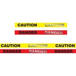 Accuform Signs MPT235 Reflective Plastic Barricade/Perimeter Tape, Legend "DANGER", 3" Width x 1000' Length x 3 mil Thickness, Black/Reflective Silver on Red: Industrial Safety Rope Barriers: Industrial & Scientific