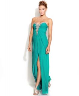 Xscape Strapless Embellished Ruched Gown   Dresses   Women