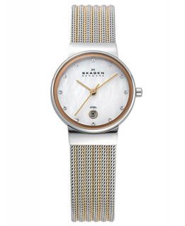 Skagen Denmark Watch, Womens Two Tone Stainless Steel Mesh Bracelet 26mm 355SSRS   Watches   Jewelry & Watches