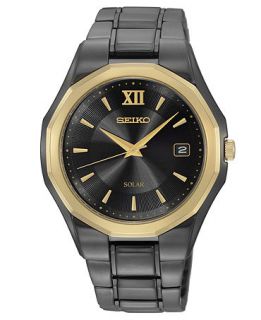 Seiko Watch, Mens Solar Black Ion Plated Stainless Steel Bracelet 39mm SNE168   Watches   Jewelry & Watches