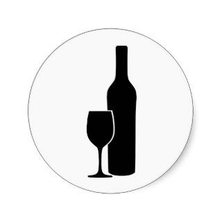wine bottle and glass vintner icon round stickers