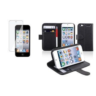 CommonByte Black Leather Wallet Case w/ Card Holder+Clear Protector For iPod Touch 5 5G 5th : MP3 Players & Accessories