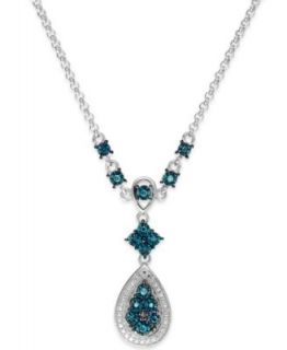 CRISLU Necklace, Platinum Over Sterling Silver Blue and Clear Cubic Zirconia Drop Necklace (50 1/2 ct. t.w.)   Fashion Jewelry   Jewelry & Watches