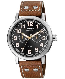 Citizen Mens Eco Drive Brown Leather Strap Watch 43mm AO9030 05E   Watches   Jewelry & Watches