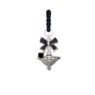 Large Antiqued Silver Heart with Dots Two Sided Black Emma Bow Phone Candy Charm: Cell Phones & Accessories