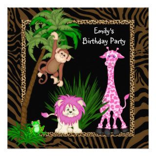 Girls Jungle Safari Birthday Party Invitations
