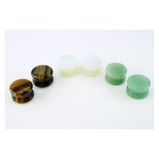 3 Pair of 1 Inch (6 Total) 25mm Opalite, Tigers Eye & Green Aventurine Ear Plugs Gauges Body Piercing Plugs Jewelry