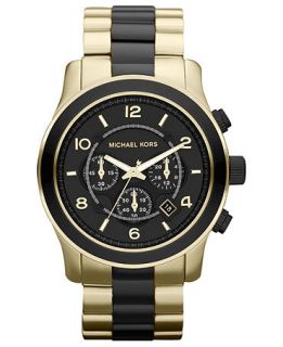 Michael Kors Mens Chronograph Runway Black and Gold Tone Stainless Steel Bracelet Watch 45mm MK8265   Watches   Jewelry & Watches