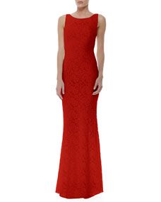 Alice + Olivia Sachi Open Back Lace Gown, Red