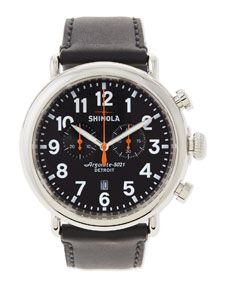 Shinola 47mm Runwell Chronograph Mens Watch, Black/Black