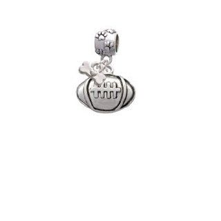 Large Silver Football Paw Print Charm Dangle Bead with Dog Bone: Delight & Co.: Jewelry