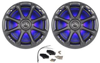 Pair of Kicker 11KM6LC Charcoal Grey 6" / 6.5" 4 Ohm Coaxial Marine Speakers 195 Watts Peak / 65 Watts RMS Each Speaker With Vivid Blue LED Accent Lighting : Component Vehicle Speaker Systems : Car Electronics