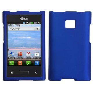 Fits LG L35G Optimus Logic Hard Plastic Snap on Cover Titanium Solid Dark Blue Rubberized Net10, Staright Talk, Cell Phones & Accessories