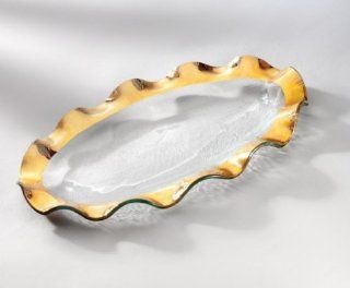Annieglass Ruffle Oval Serving Platter   Platinum Trim Kitchen & Dining