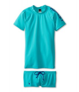Hurley Kids One Only Solids Rashguard Top Boyshort Girls Swimwear Sets (Blue)