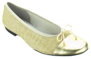 French Sole Women's Fan Patent Ballet Flat Natural/Gold 7 M: Shoes