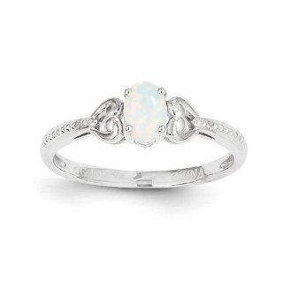 10k White Gold Genuine Opal Diamond Ring: Jewelry