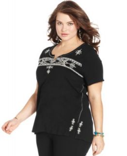 Lucky Brand Plus Size Long Sleeve Printed Tie Front Blouse   Plus Sizes