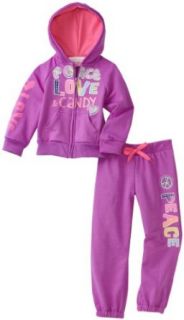 Young Hearts Baby Girls Infant Peace and Love Hoodie Set, Purple, 12 Months: Clothing