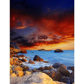 Printed Photography Beach Sunset Background Titanium Cloth TC368 Backdrop 5'x6' Ft (60"x80") Better Then Muslin or Canvas : Photo Studio Backgrounds : Camera & Photo