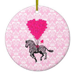 Vintage zebra & pink  heart balloons christmas ornaments