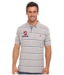 U.S. Polo Assn Stripe Short Sleeve Pique Polo with Patch and Pony Logos Mens Short Sleeve Pullover (Gray)