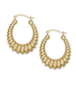 Signature Gold Diamond Accent Oval Ribbed Hoop Earrings in 14k Gold   Earrings   Jewelry & Watches